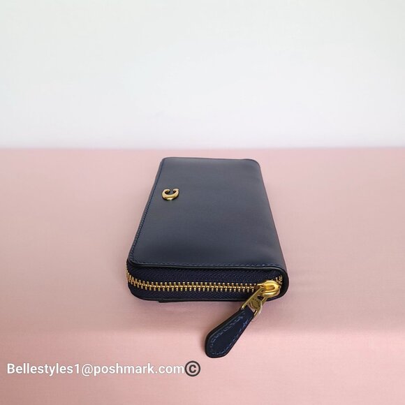 COACH Slim Accordion Smooth Leather Wallet with Back Slip Pocket- Dark Navy ⭐ - Picture 12 of 16